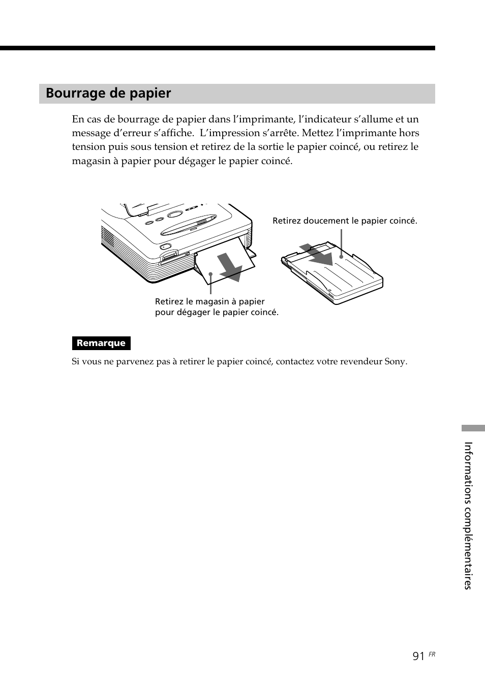 Bourrage de papier | Sony DPP--SV77 User Manual | Page 185 / 283