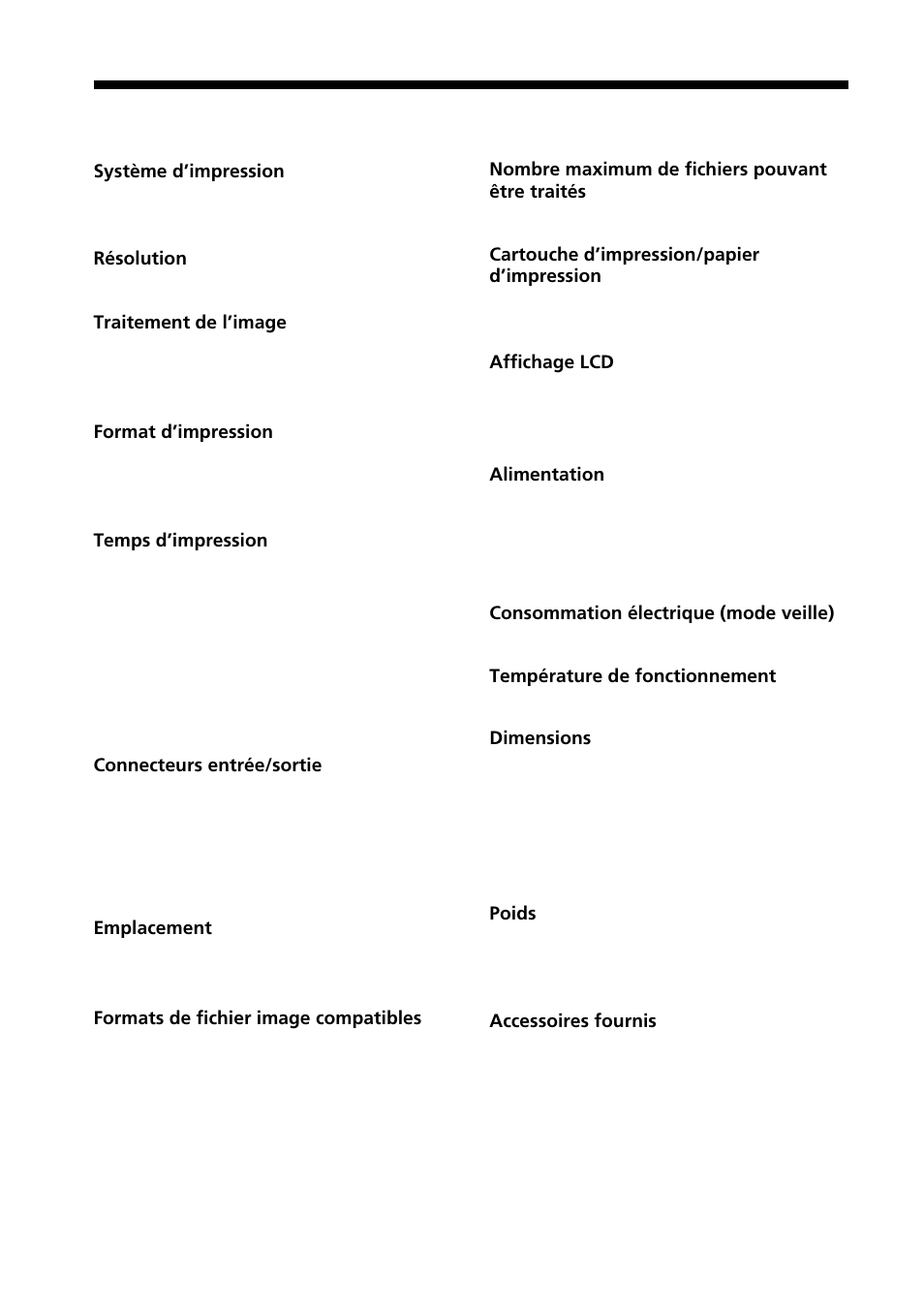 Spécifications | Sony DPP--SV77 User Manual | Page 186 / 283