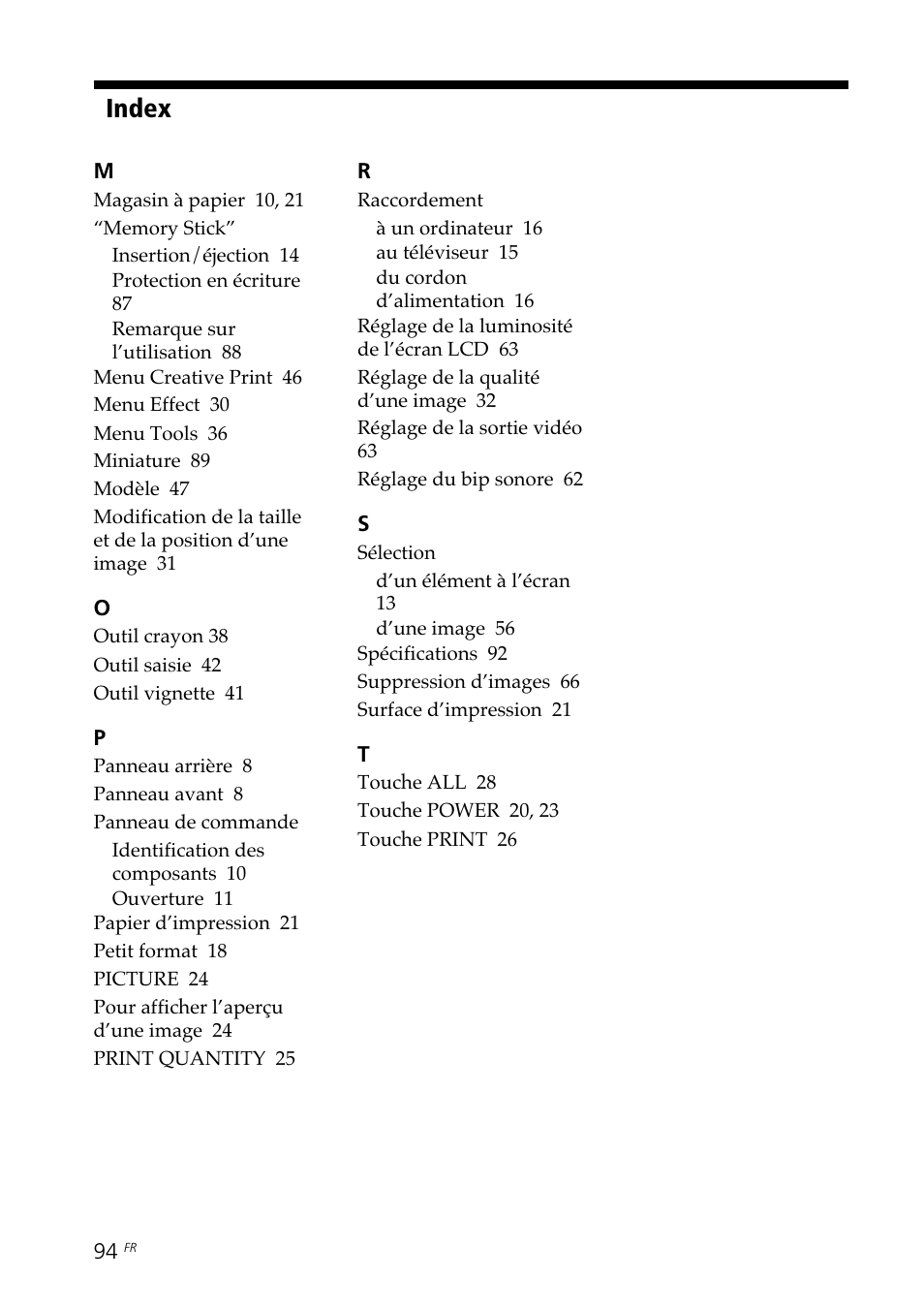 Index | Sony DPP--SV77 User Manual | Page 188 / 283