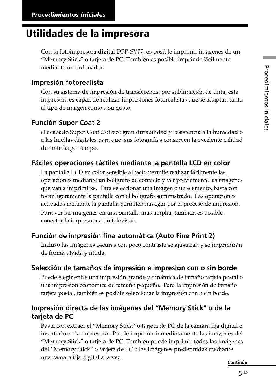 Procedimientos iniciales, Utilidades de la impresora | Sony DPP--SV77 User Manual | Page 193 / 283