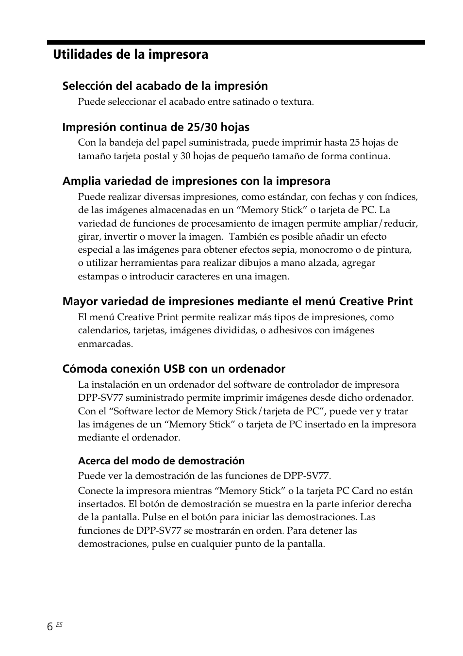 Utilidades de la impresora | Sony DPP--SV77 User Manual | Page 194 / 283
