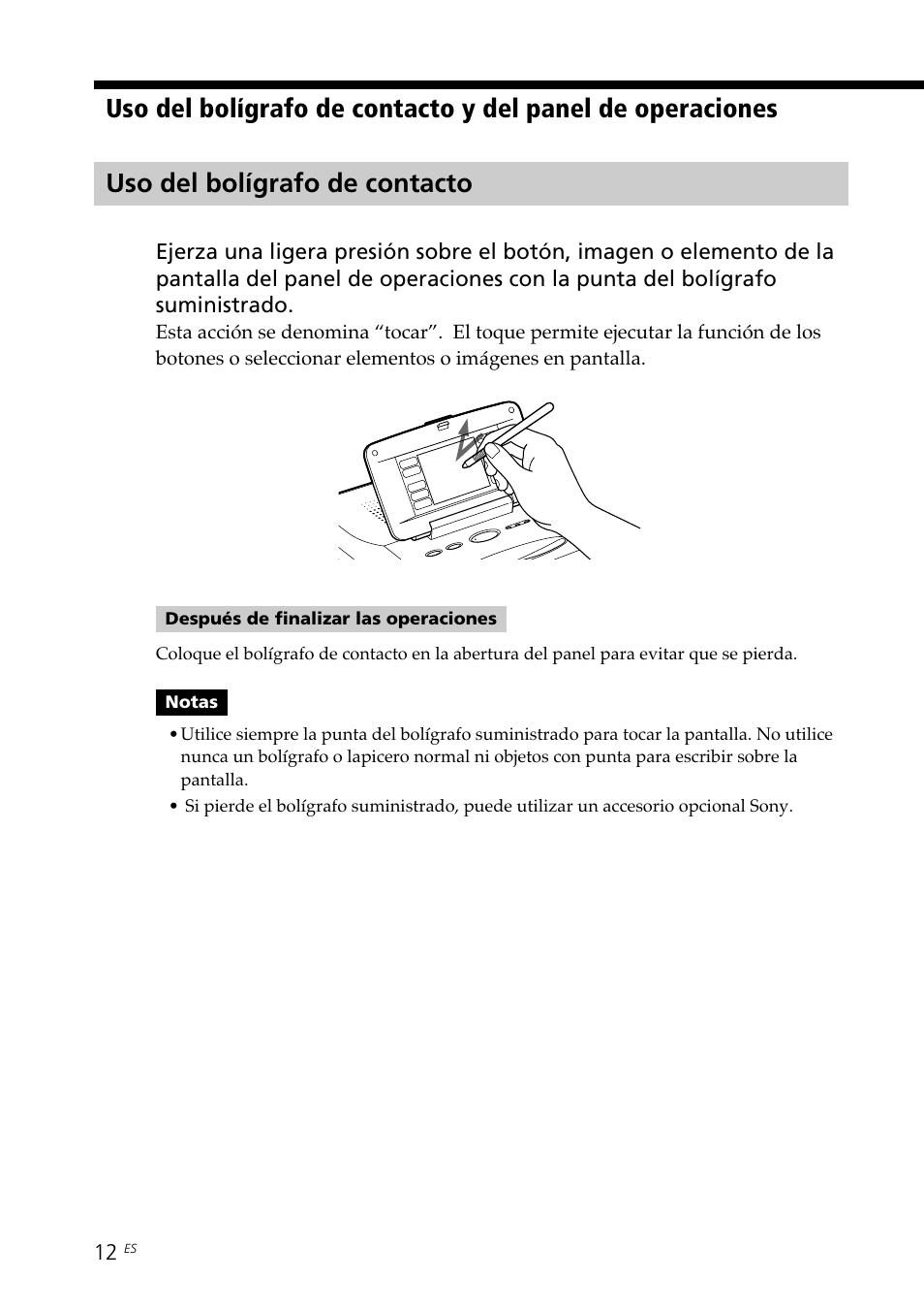 Uso del bolígrafo de contacto | Sony DPP--SV77 User Manual | Page 200 / 283