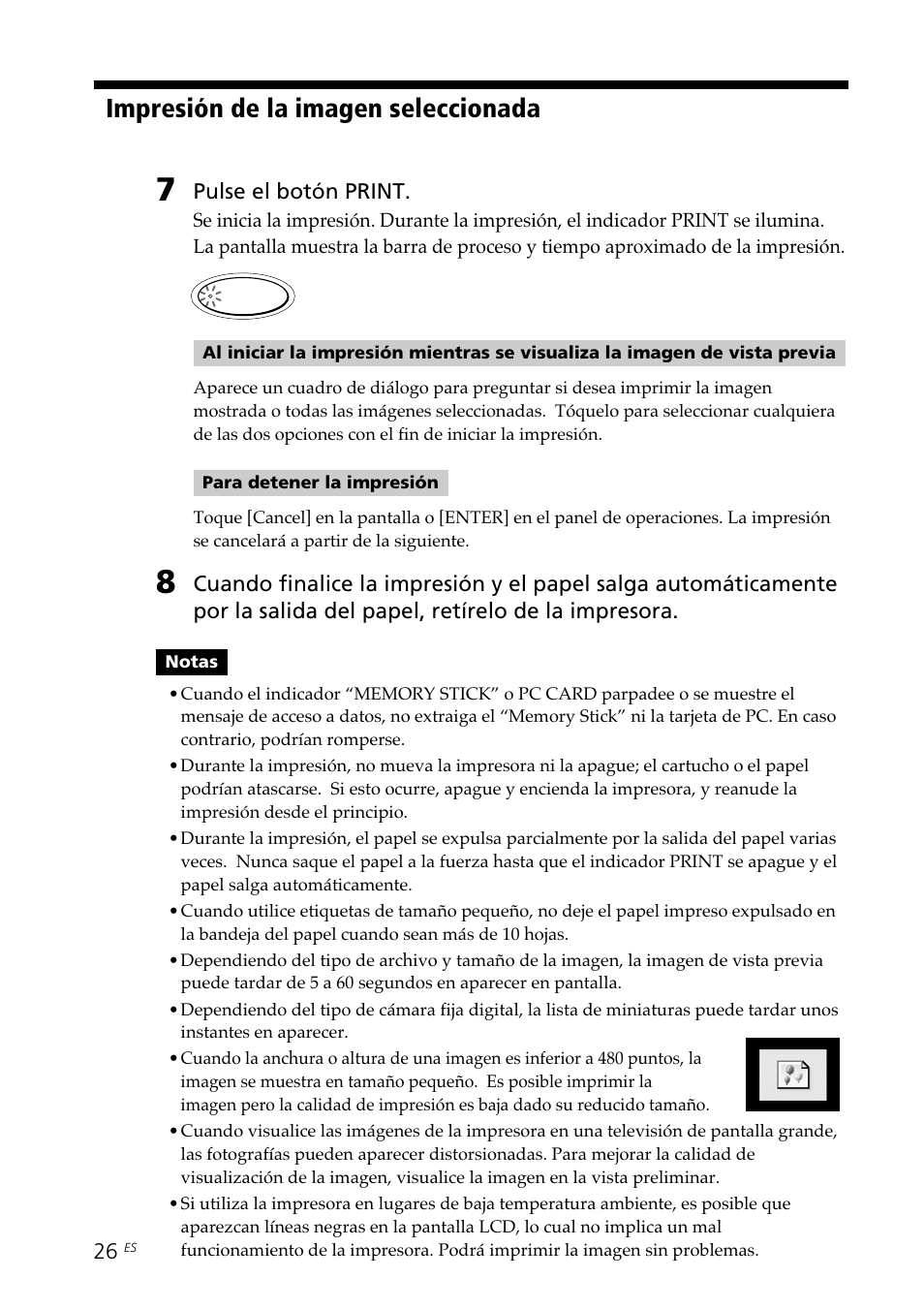 Impresión de la imagen seleccionada | Sony DPP--SV77 User Manual | Page 214 / 283