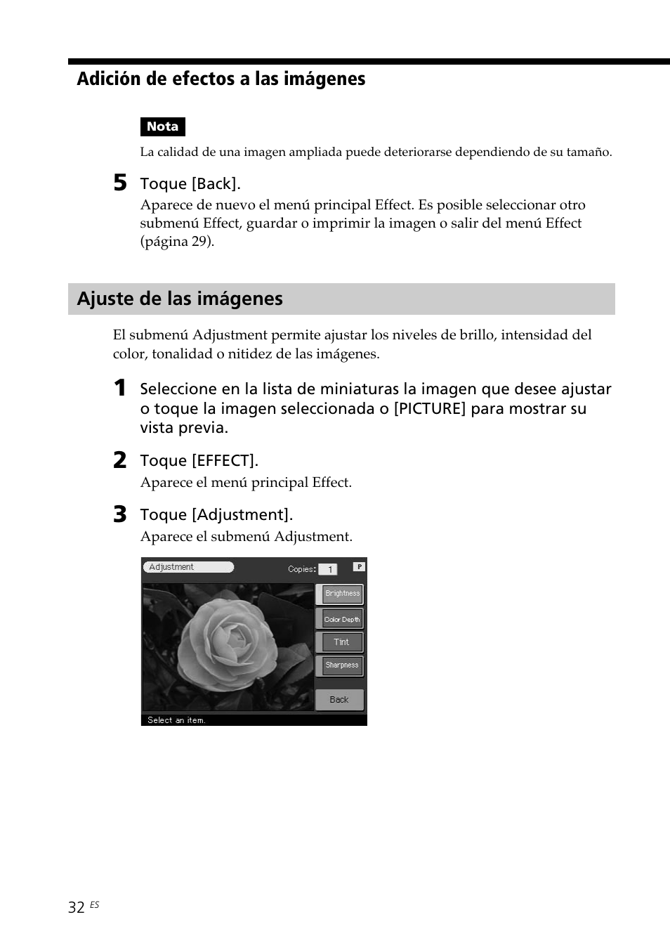 Ajuste de las imágenes | Sony DPP--SV77 User Manual | Page 220 / 283