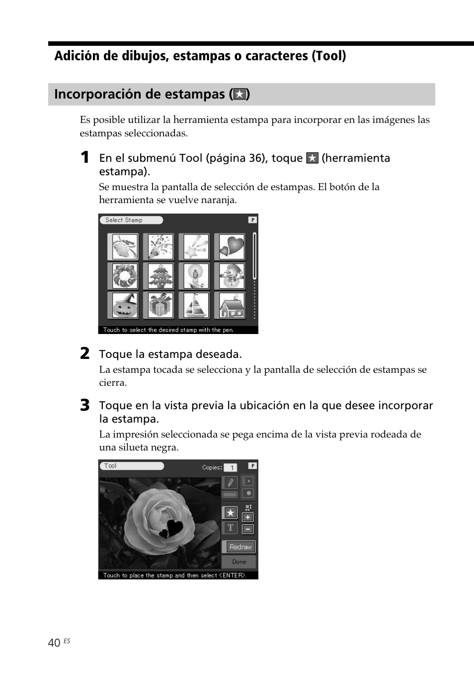 Incorporación de estampas, Incorporación de estampas ( ) | Sony DPP--SV77 User Manual | Page 228 / 283