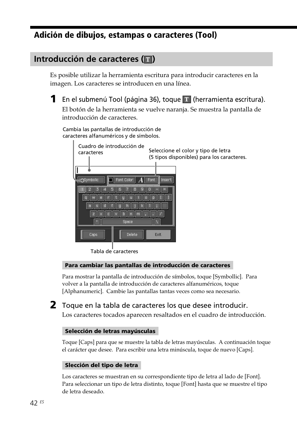 Introducción de caracteres | Sony DPP--SV77 User Manual | Page 230 / 283