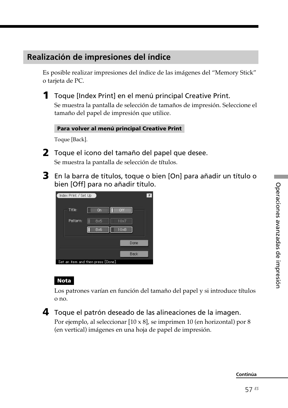 Realización de impresiones del índice | Sony DPP--SV77 User Manual | Page 245 / 283