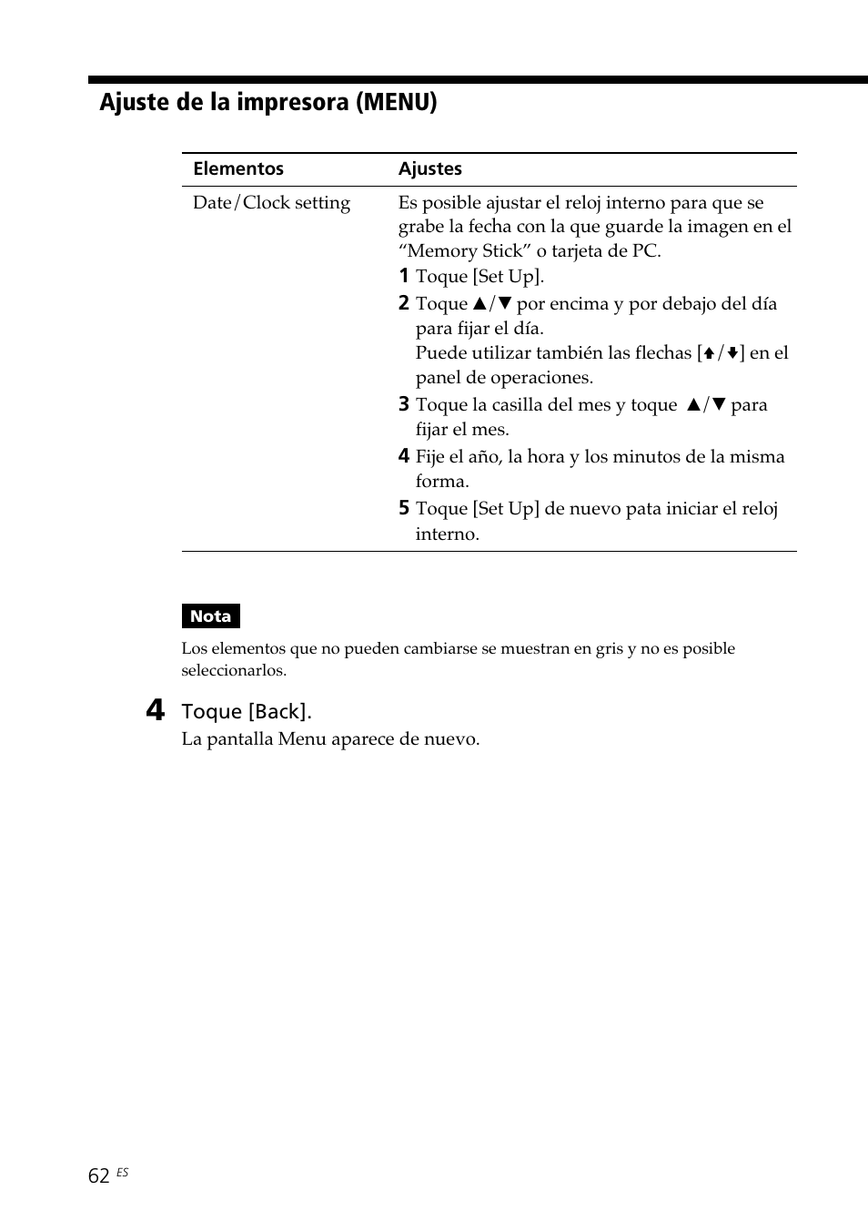 Ajuste de la impresora (menu) | Sony DPP--SV77 User Manual | Page 250 / 283