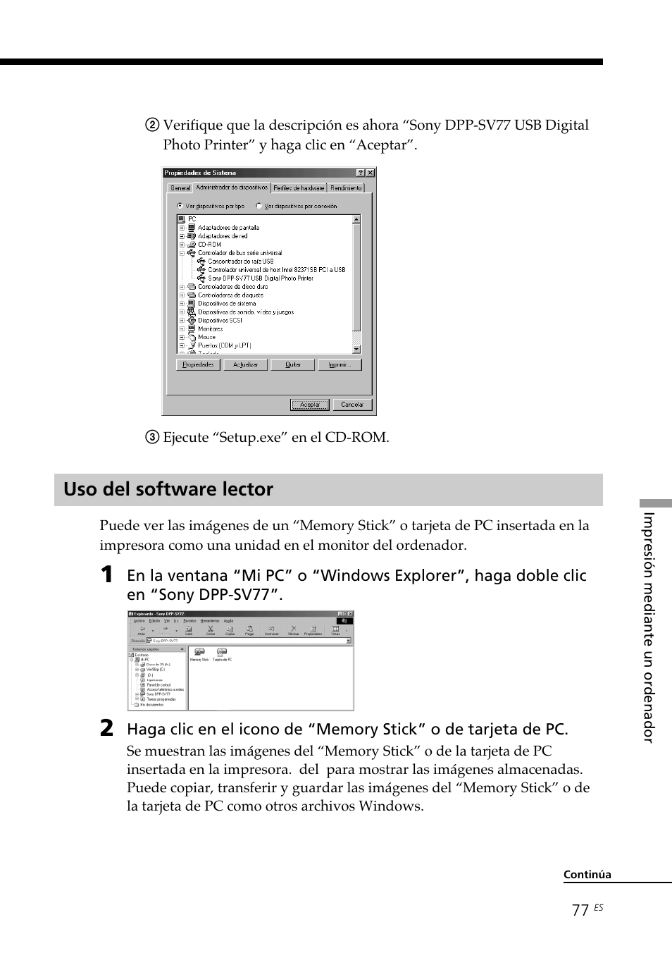 Uso del software lector | Sony DPP--SV77 User Manual | Page 265 / 283
