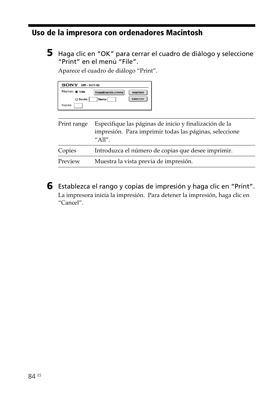 Uso de la impresora con ordenadores macintosh | Sony DPP--SV77 User Manual | Page 272 / 283