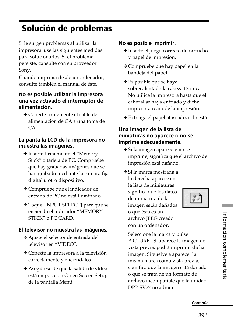 Solución de problemas | Sony DPP--SV77 User Manual | Page 277 / 283