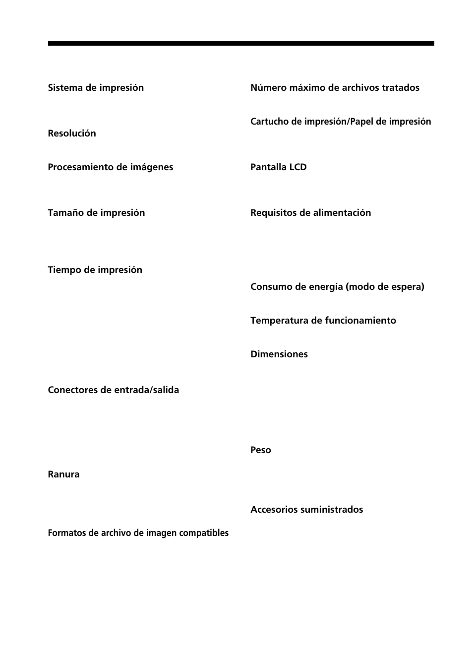 Especificaciones | Sony DPP--SV77 User Manual | Page 280 / 283