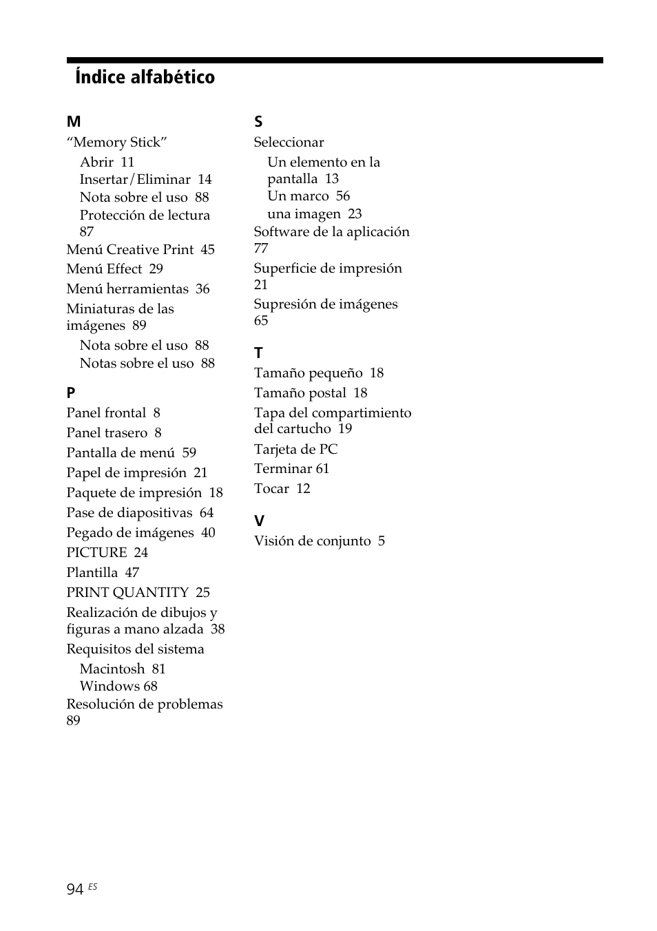 Índice alfabético | Sony DPP--SV77 User Manual | Page 282 / 283