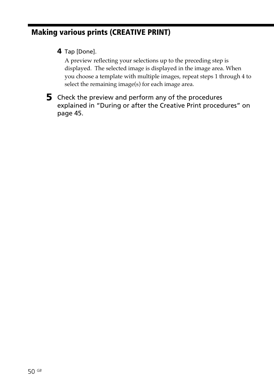 Making various prints (creative print) | Sony DPP--SV77 User Manual | Page 50 / 283