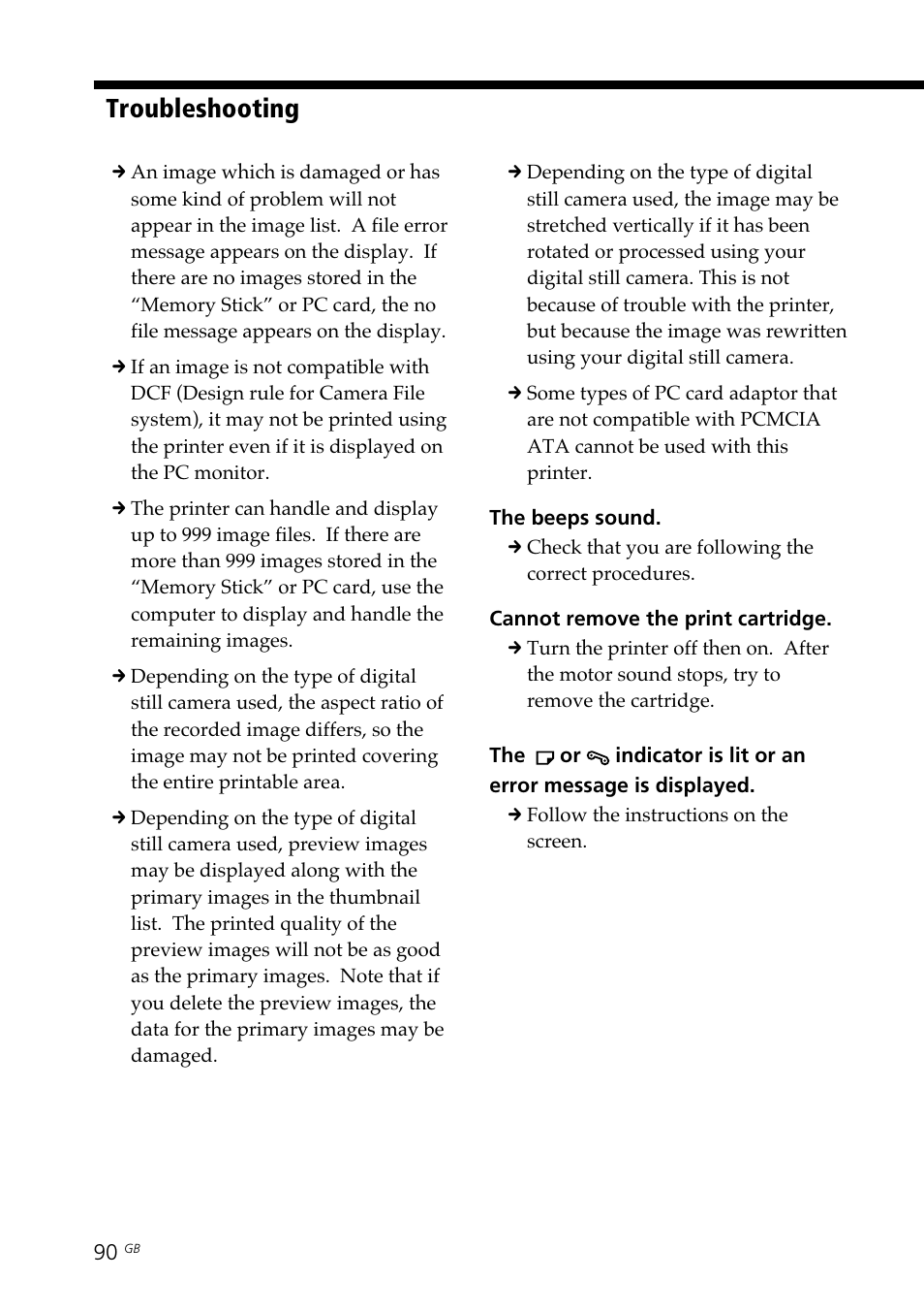 Troubleshooting | Sony DPP--SV77 User Manual | Page 90 / 283