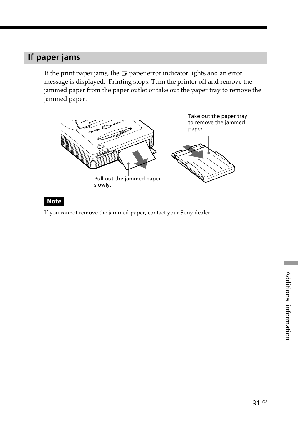 If paper jams, Paper jams | Sony DPP--SV77 User Manual | Page 91 / 283