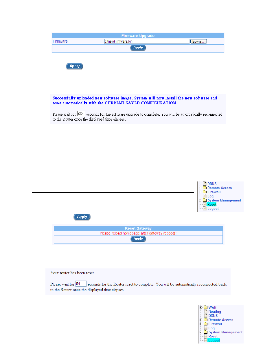 Reset the rx3041h, Logout configuration manager, 9 logout configuration manager | Asus RX3041H User Manual | Page 116 / 143