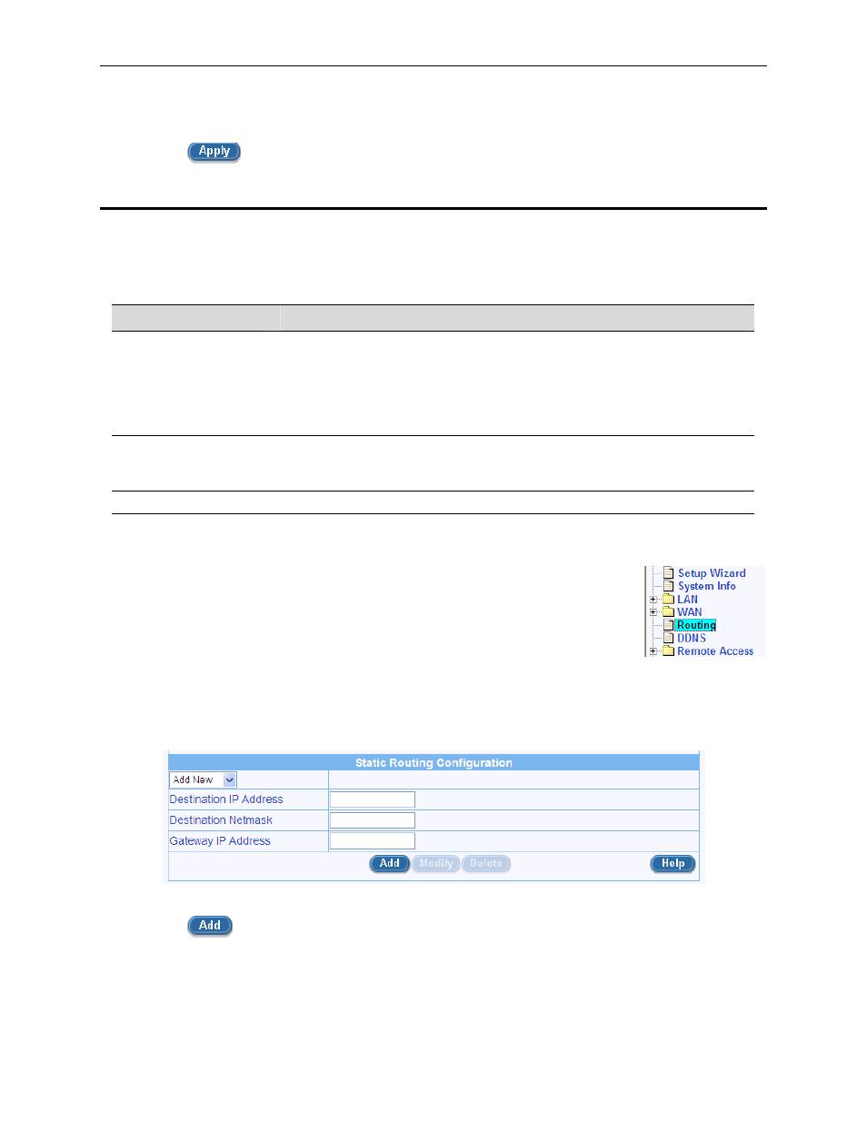 Static routing, Static route configuration parameters, Adding a static route | Deleting a static route, Figure 7.2. static route configuration, Table 7.2. static route configuration parameters, 3 static routing | Asus RX3041H User Manual | Page 57 / 143