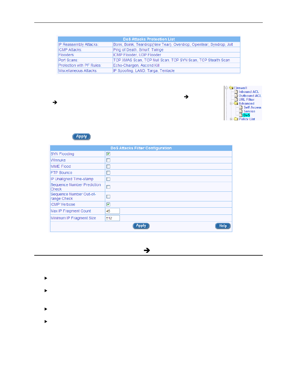 Firewall policy list – \(firewall \( po, Firewall policy list – (firewall, Î policy list) | Figure 9.16. dos attack protection list, 8 firewall policy list – (firewall î policy list) | Asus RX3041H User Manual | Page 82 / 143