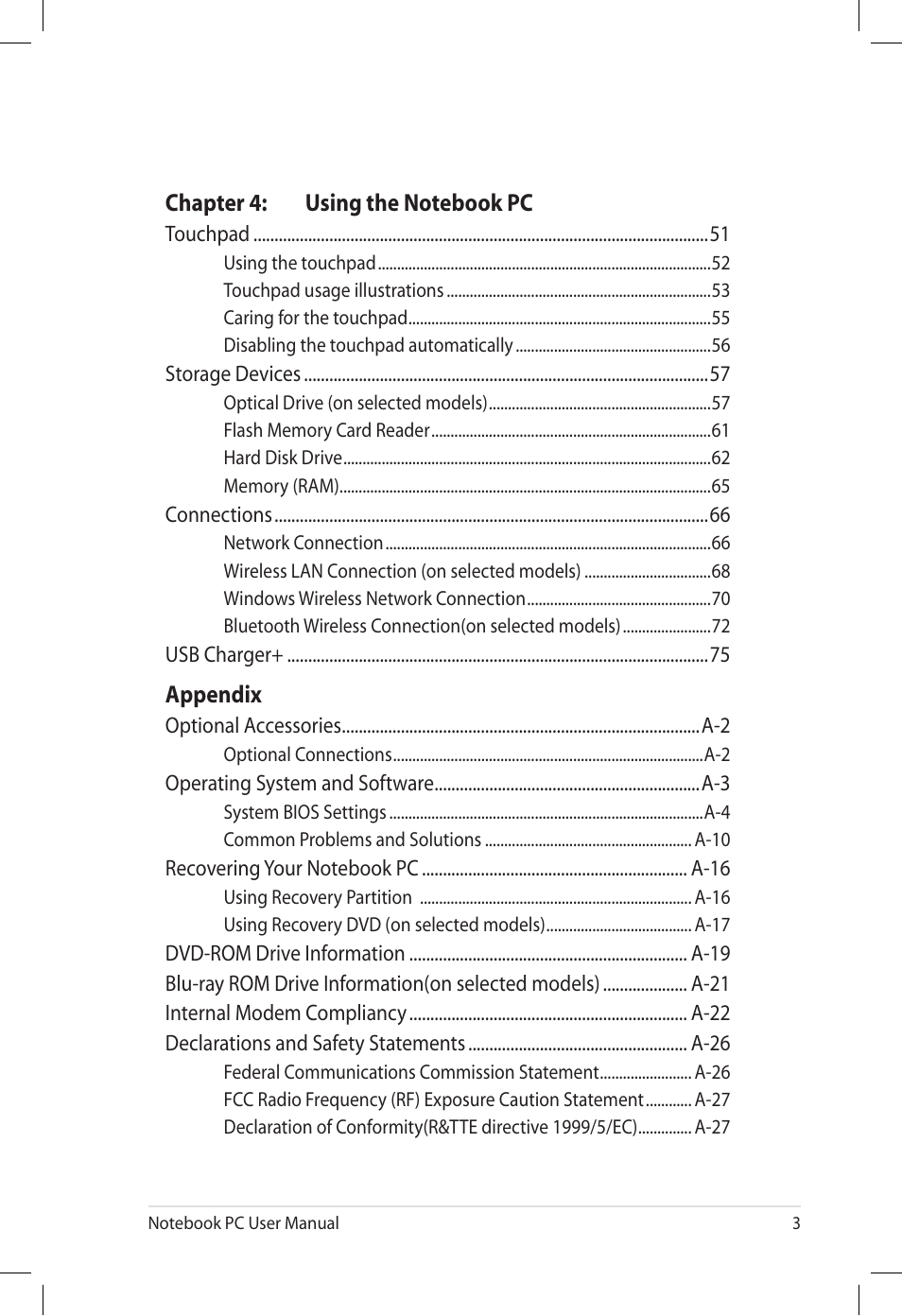 Appendix | Asus U57A User Manual | Page 3 / 118