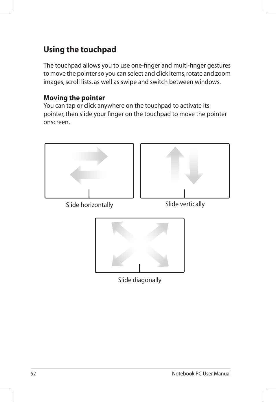 Using the touchpad | Asus U57A User Manual | Page 52 / 118