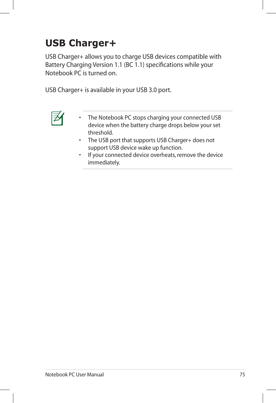 Usb charger | Asus U57A User Manual | Page 75 / 118