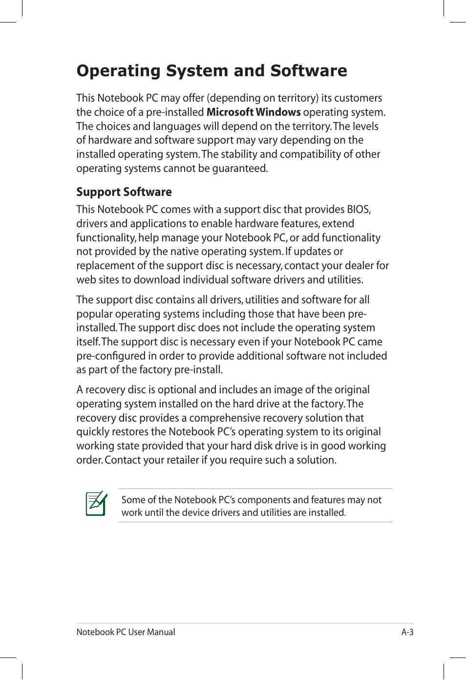 Operating system and software | Asus U57A User Manual | Page 79 / 118