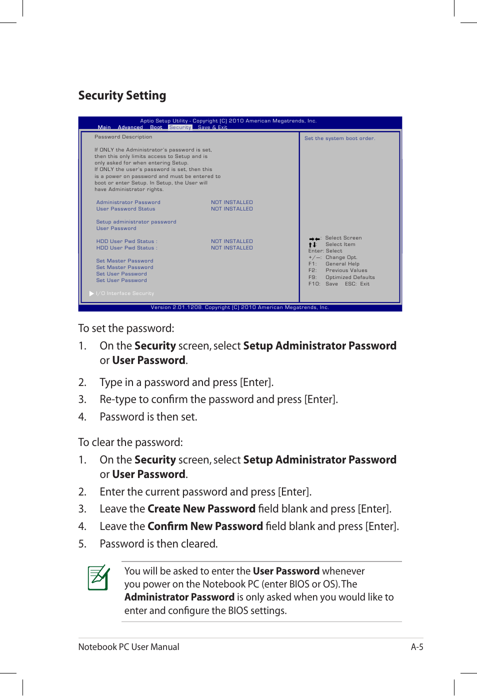 Security setting | Asus U57A User Manual | Page 81 / 118