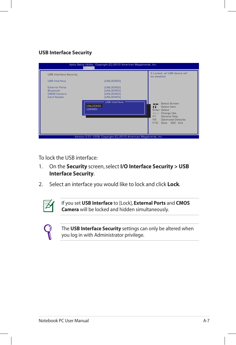 Usb interface security | Asus U57A User Manual | Page 83 / 118