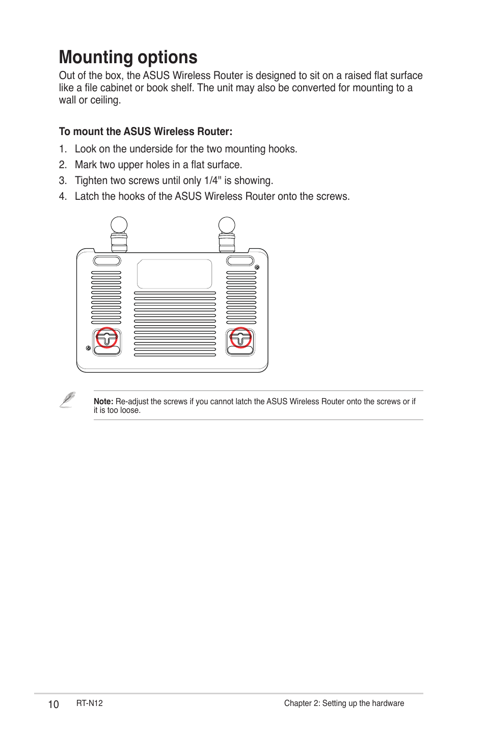 Mounting options | Asus RT-N12 User Manual | Page 10 / 58