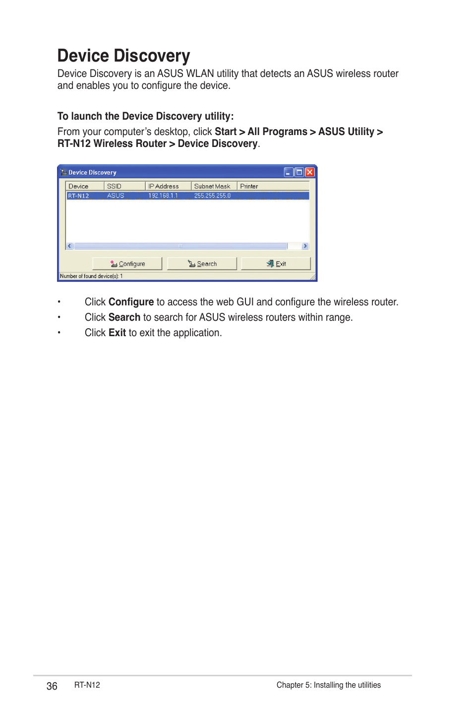Device discovery | Asus RT-N12 User Manual | Page 36 / 58