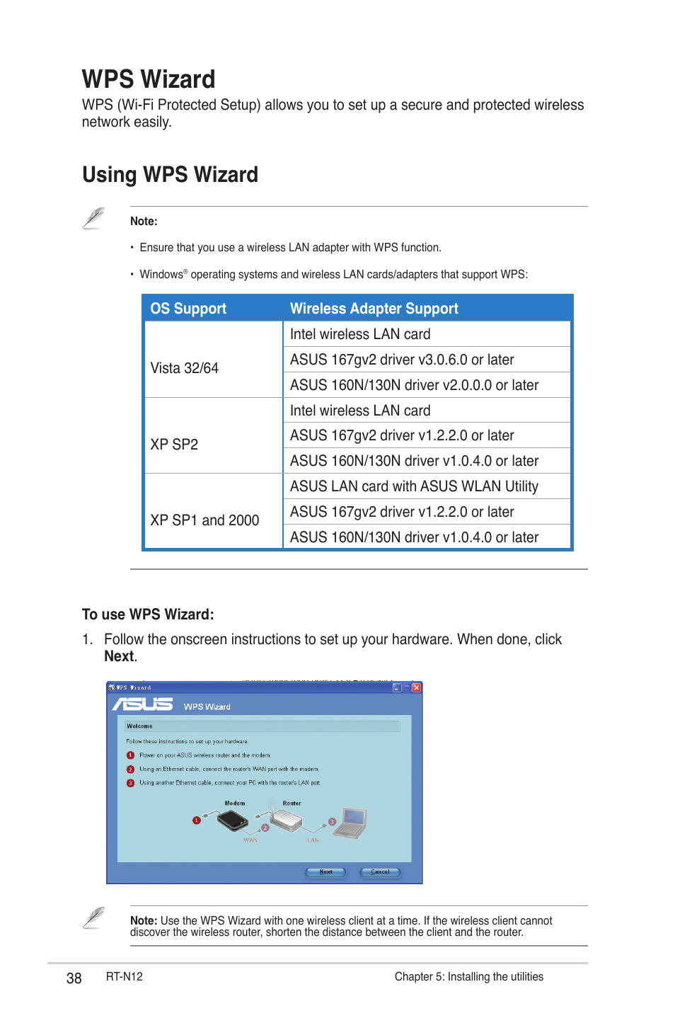 Wps wizard, Using wps wizard | Asus RT-N12 User Manual | Page 38 / 58
