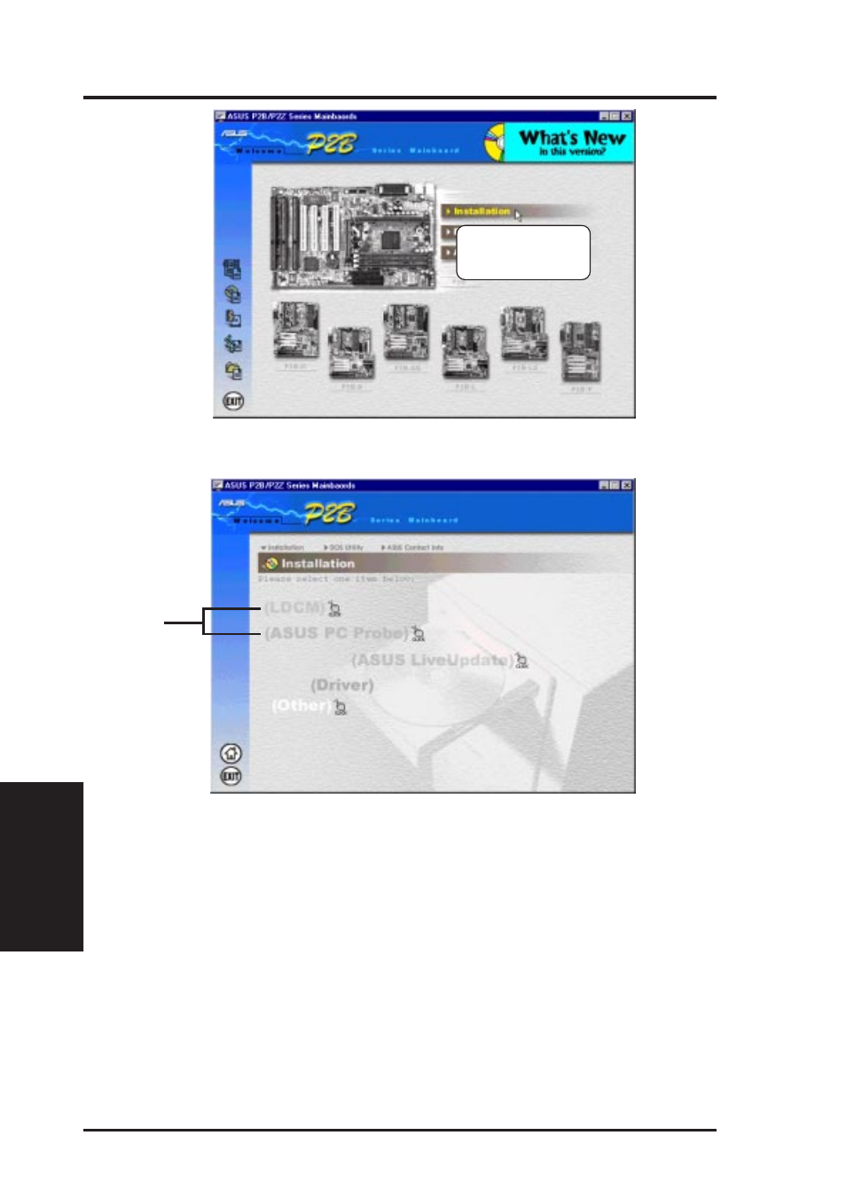 V. software setup, Installation submenu | Asus P2-99B User Manual | Page 62 / 96