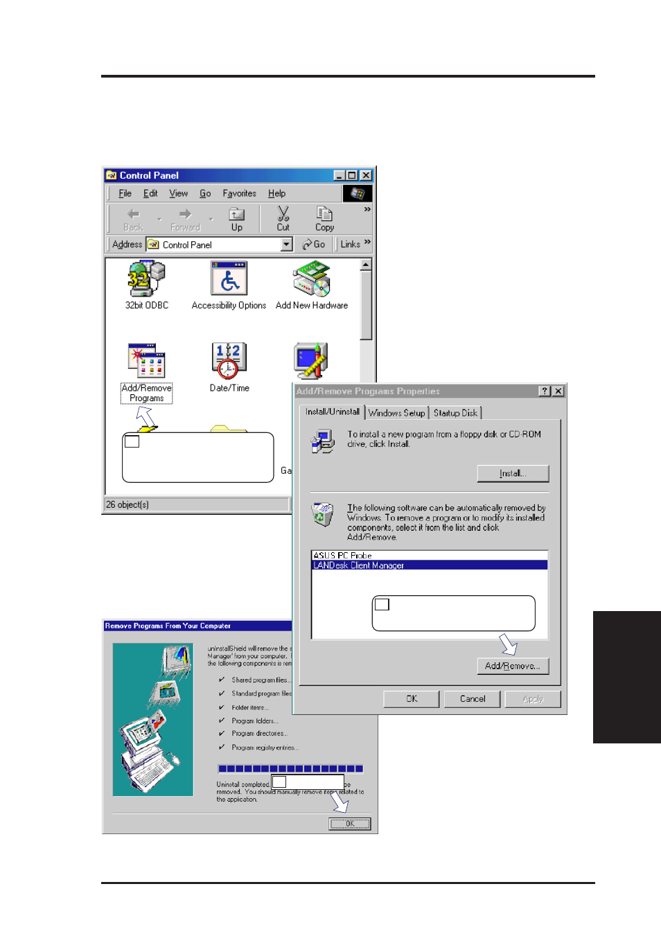 V. software setup, Uninstalling programs | Asus P2-99B User Manual | Page 65 / 96