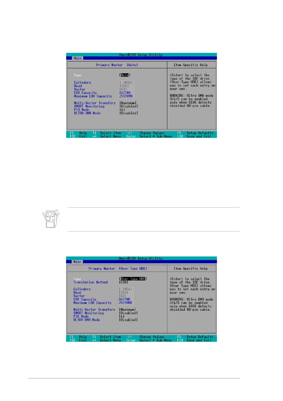 1 primary and secondary master/slave | Asus P4S533-X User Manual | Page 44 / 64