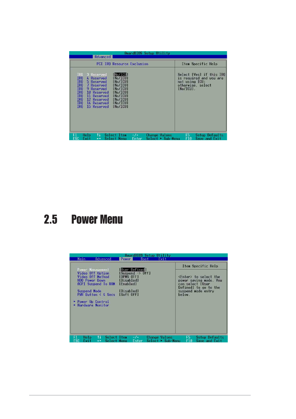 5 power menu | Asus P4S533-X User Manual | Page 54 / 64