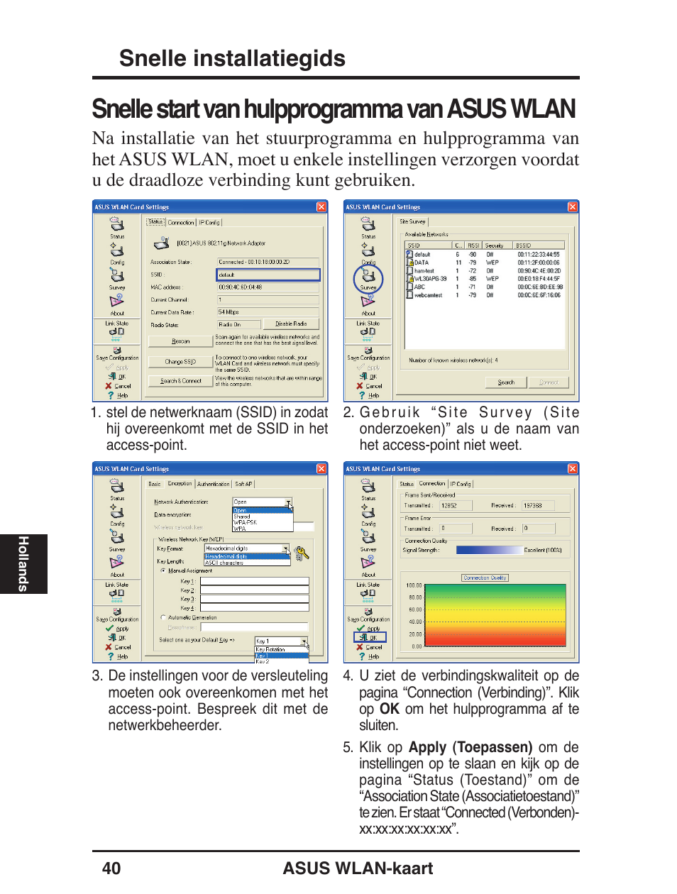 Snelle start van hulpprogramma van asus wlan, Snelle installatiegids | Asus WL-138g User Manual | Page 41 / 51