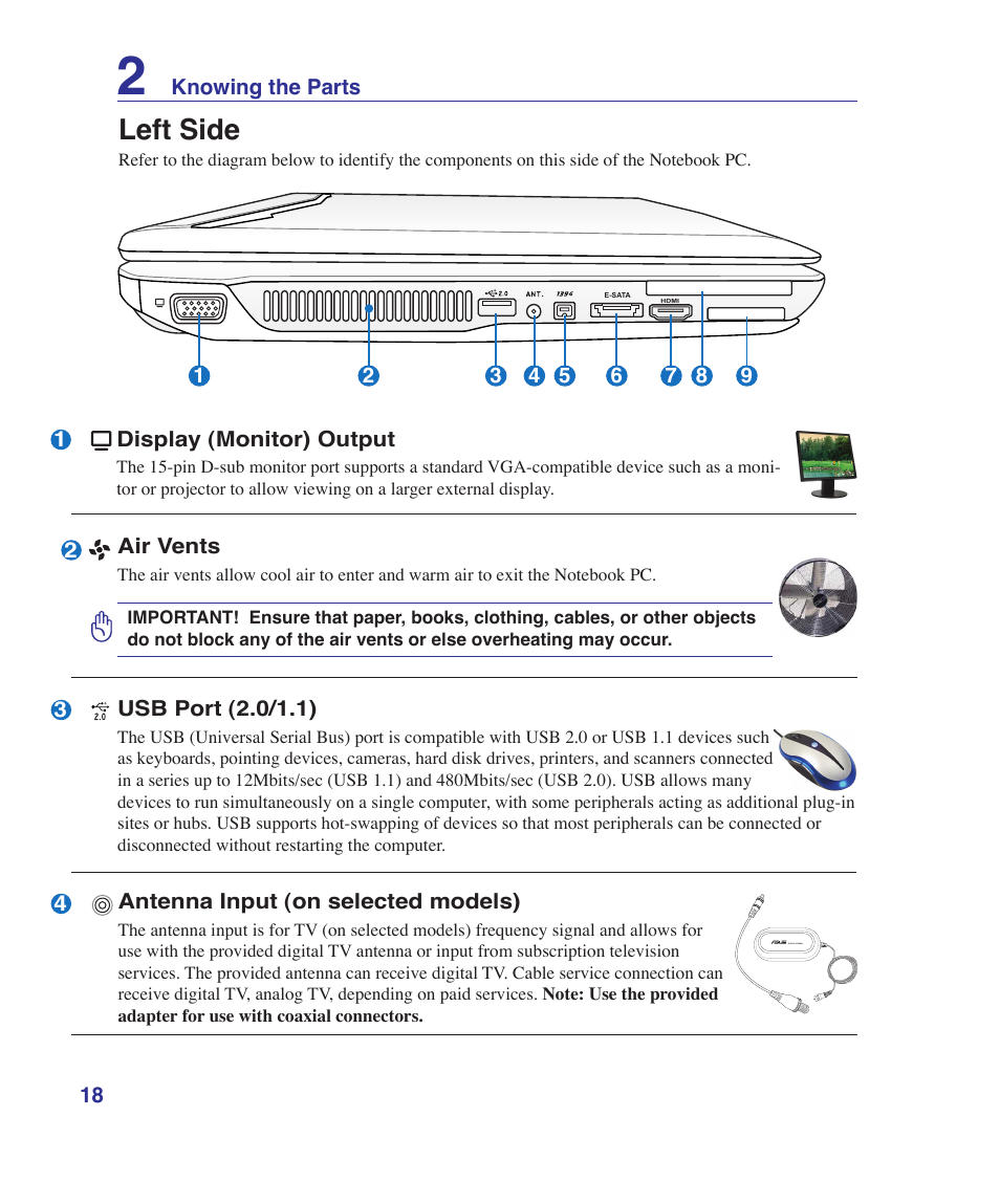 Left side | Asus VX5 User Manual | Page 18 / 94