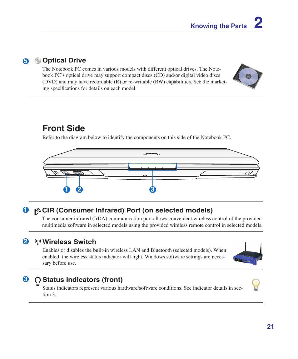 Front side | Asus VX5 User Manual | Page 21 / 94