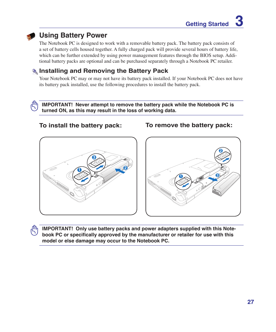 Using battery power | Asus VX5 User Manual | Page 27 / 94