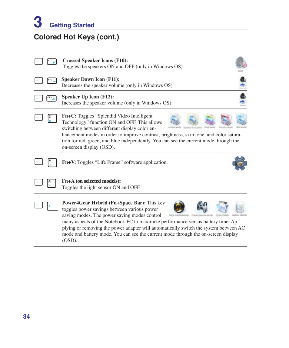 Colored hot keys (cont.) | Asus VX5 User Manual | Page 34 / 94