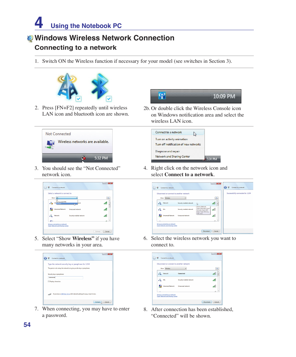 Windows wireless network connection | Asus VX5 User Manual | Page 54 / 94