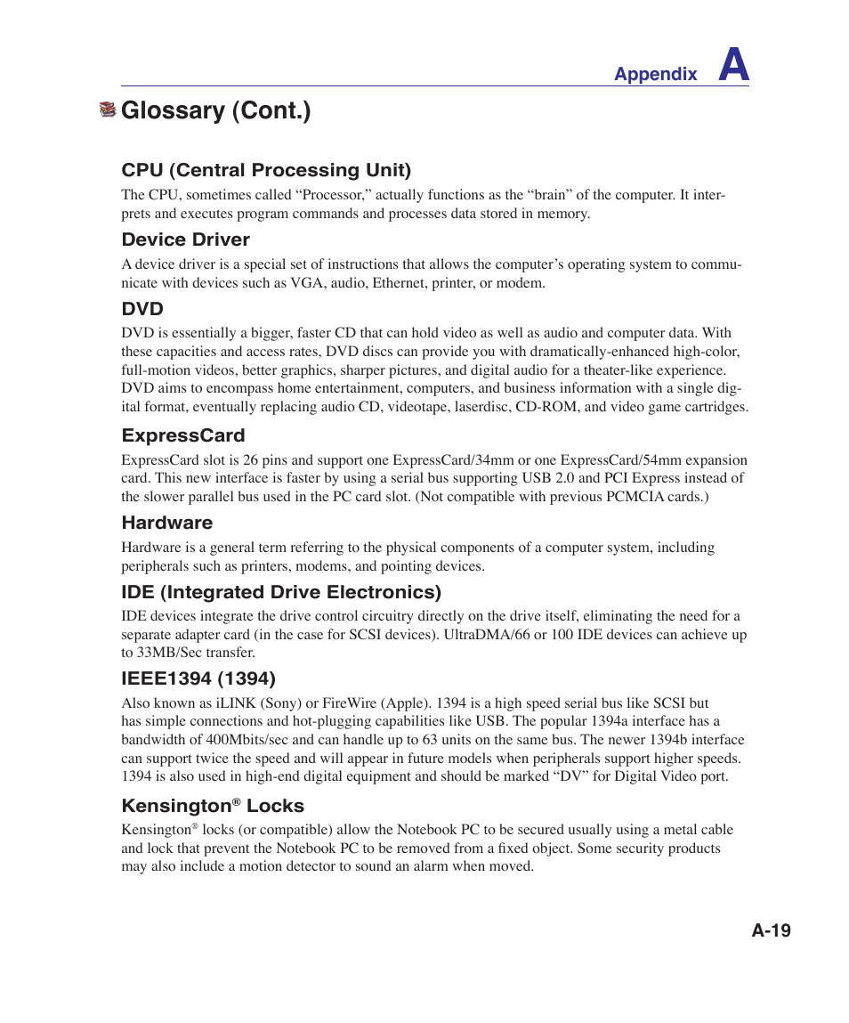 Glossary (cont.) | Asus VX5 User Manual | Page 79 / 94