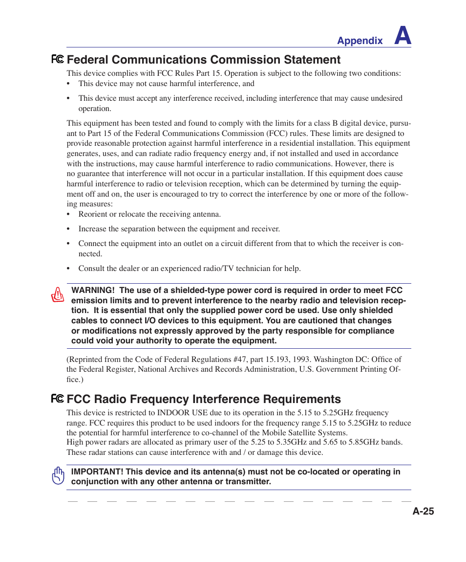 Federal communications commission statement, Fcc radio frequency interference requirements | Asus VX5 User Manual | Page 85 / 94