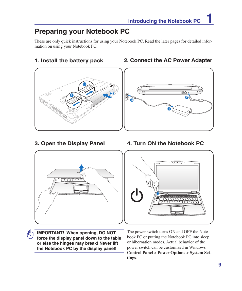 Preparing your notebook pc | Asus VX5 User Manual | Page 9 / 94