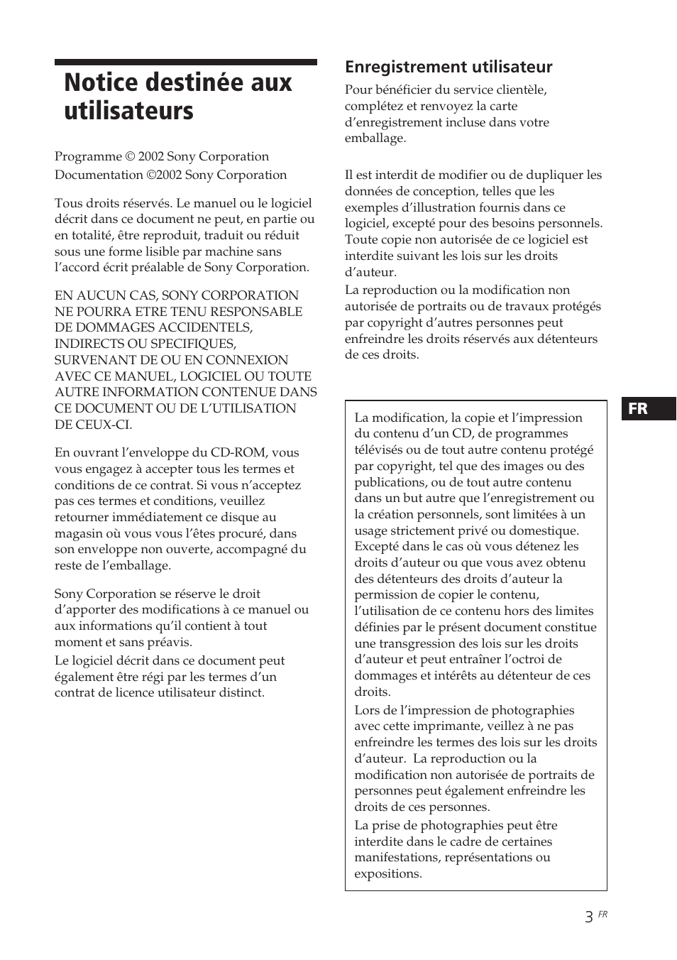 Notice destinée aux utilisateurs | Sony DPP-EX7 User Manual | Page 101 / 296