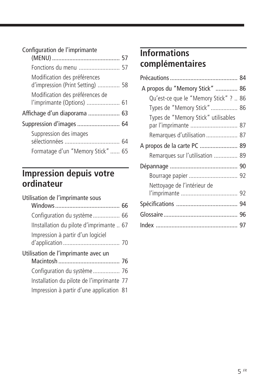 Impression depuis votre ordinateur, Informations complémentaires | Sony DPP-EX7 User Manual | Page 103 / 296