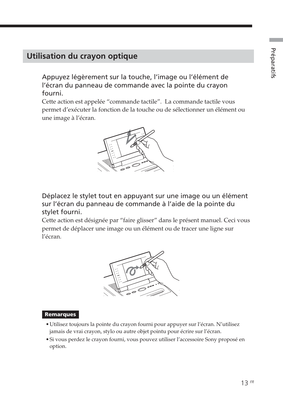 Utilisation du crayon optique | Sony DPP-EX7 User Manual | Page 111 / 296