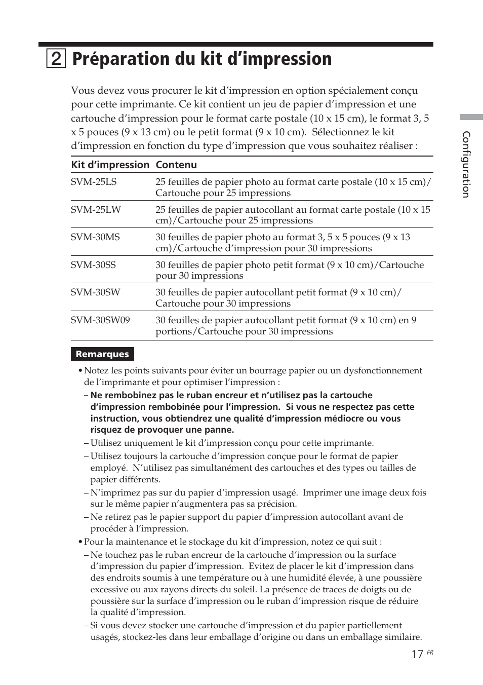 2 préparation du kit d’impression, Préparation du kit d’impression, 2préparation du kit d’impression | Sony DPP-EX7 User Manual | Page 115 / 296