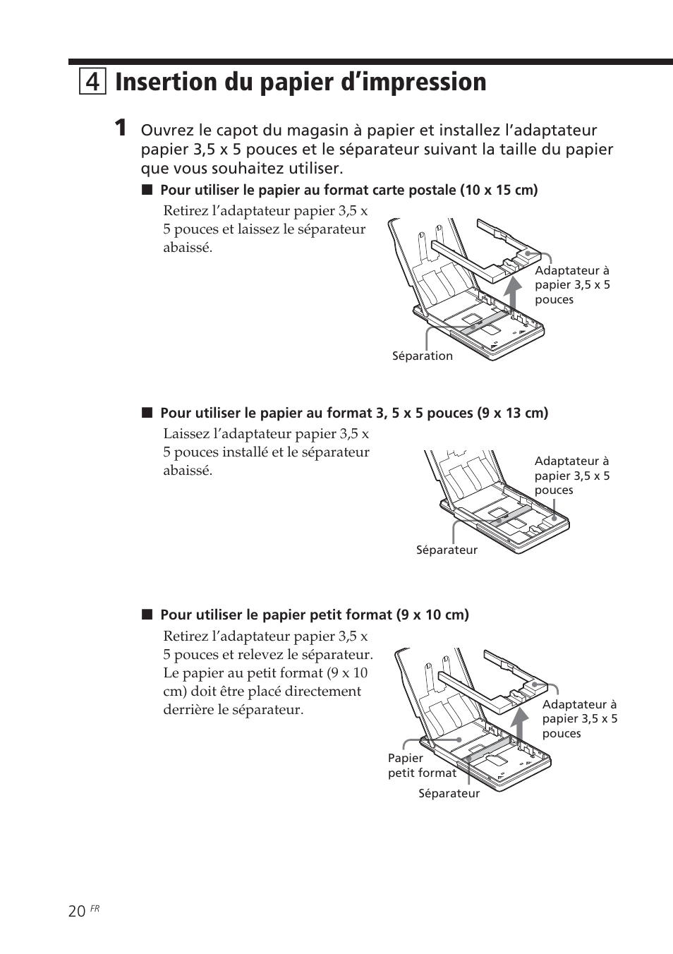 4 insertion du papier d’impression, Insertion du papier d’impression, 4insertion du papier d’impression | Sony DPP-EX7 User Manual | Page 118 / 296